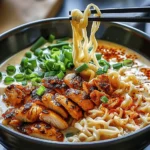 Fiery Chicken Ramen w/ Creamy Garlic Sauce