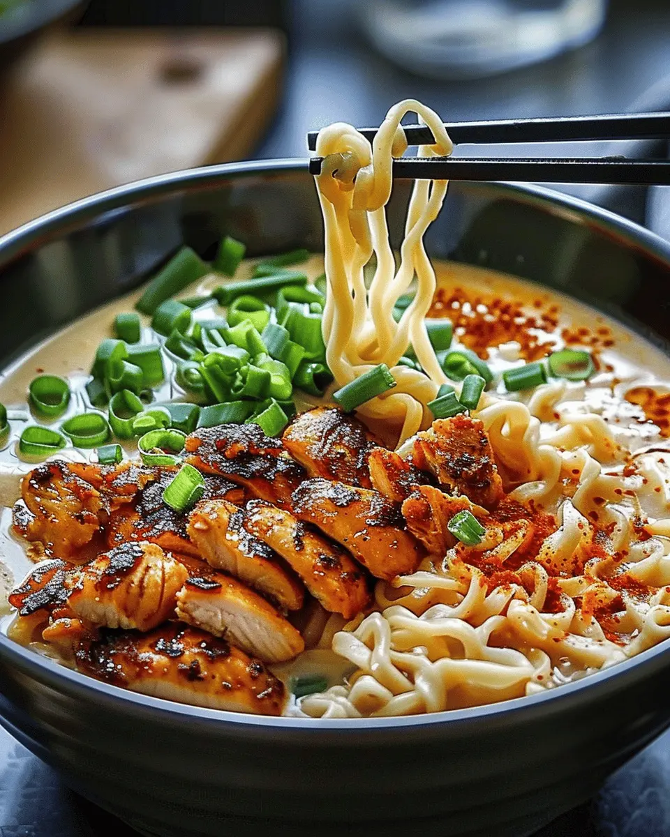 Fiery Chicken Ramen: Indulgent Bowl with Creamy Garlic Sauce