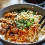 Fiery Chicken Ramen w/ Creamy Garlic Sauce