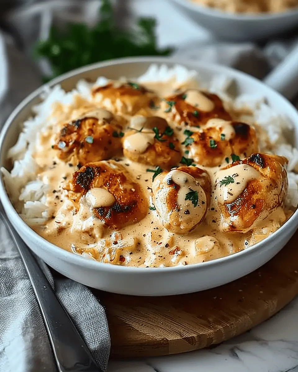 Creamy Smothered Chicken and Rice with Turkey Bacon Delight