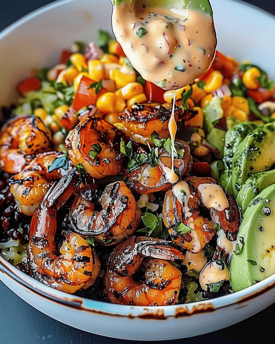 Grilled Shrimp Bowl: Easy Avocado Corn Salsa & Creamy Garlic Sauce