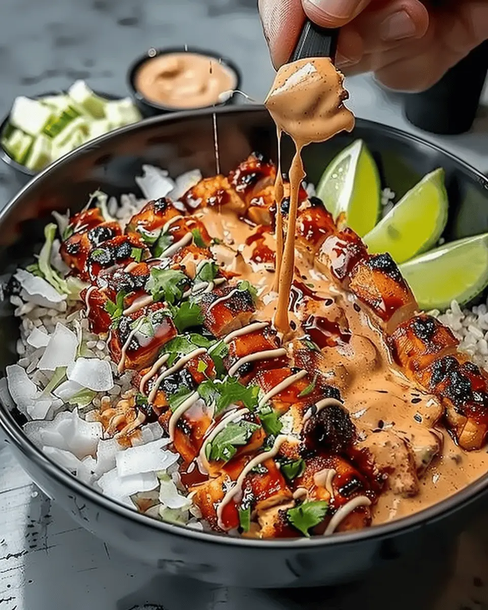 Sweet Chili Chicken Bowl: Easy Recipe with Coconut Drizzle