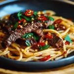 Sweet and Spicy Garlic Steak Pasta