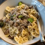 Creamy Parmesan Garlic Beef Bowtie Pasta
