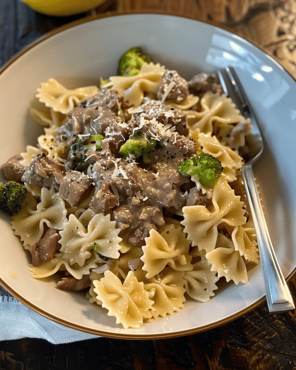 Creamy Parmesan Garlic Beef Bowtie Pasta: A Cozy Weeknight Delight