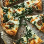 Roasted garlic spinach white pizza