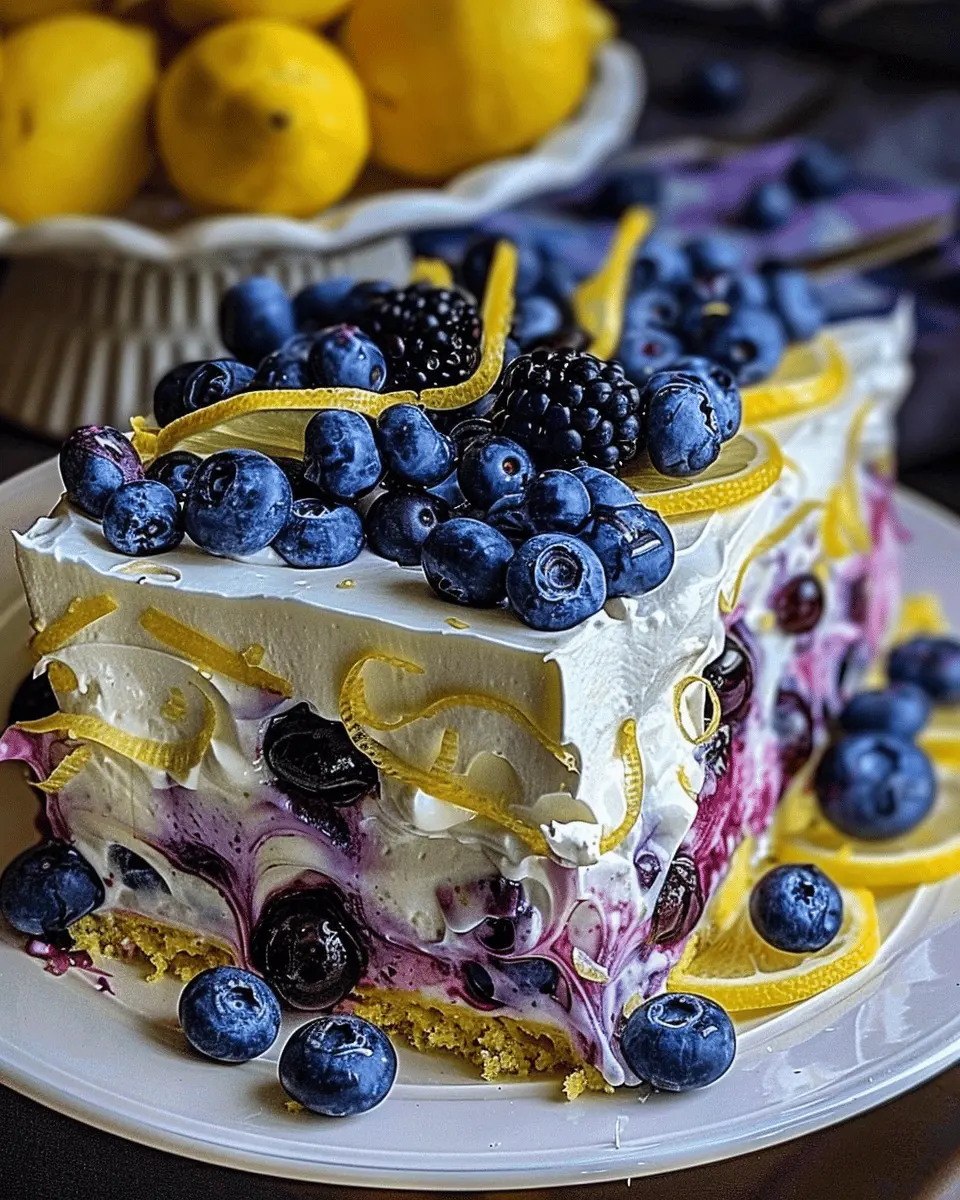 No Bake Lemon Dazzling Blueberry Cream Cake: Easy and Indulgent Delight