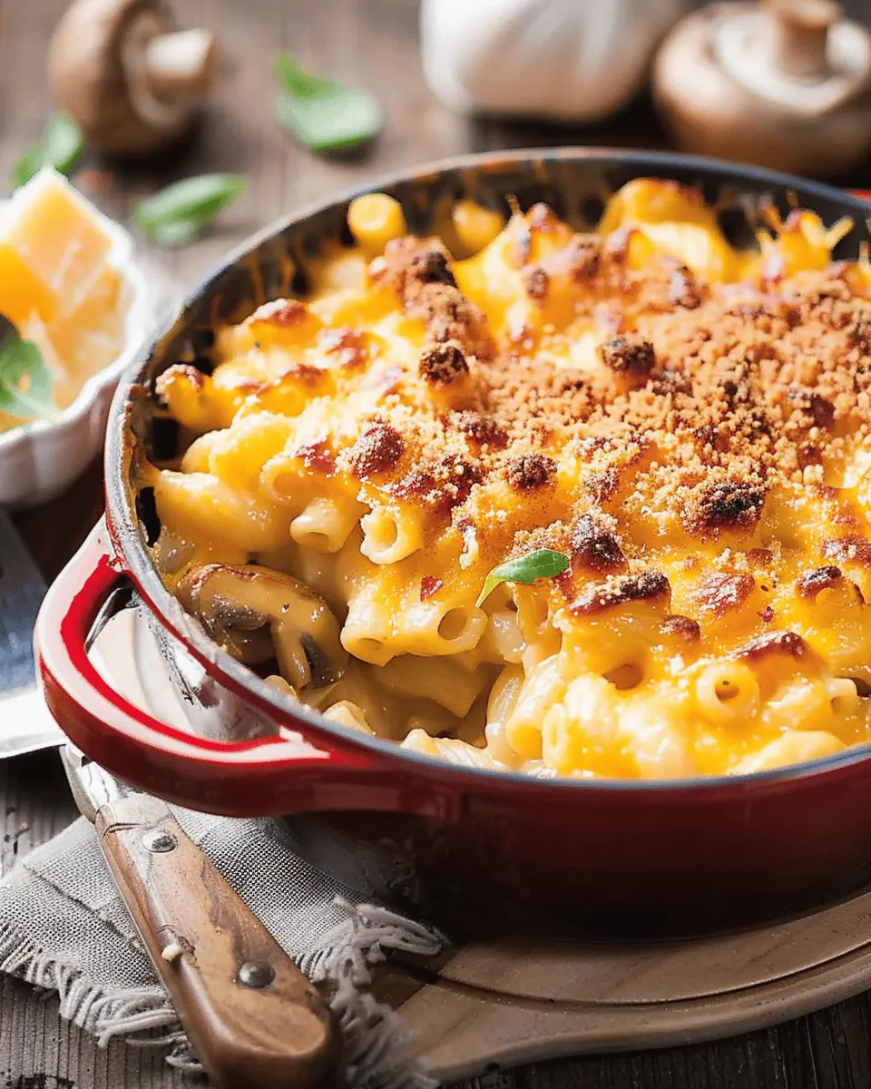 Decadent Oyster Mushroom Mac Cheese with Turkey Bacon Delight