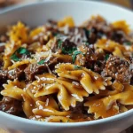 Cheesy Beef and Bowtie Pasta in Garlic Butter