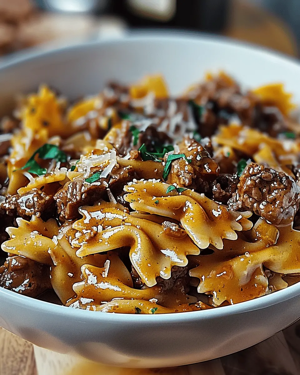 Cheesy Beef and Bowtie Pasta in Garlic Butter: Easy and Indulgent Recipe