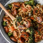 Chicken Sausage, Broccoli, and Orzo Skillet