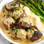 Garlic Butter Steak Bites with Parmesan Cream Sauce