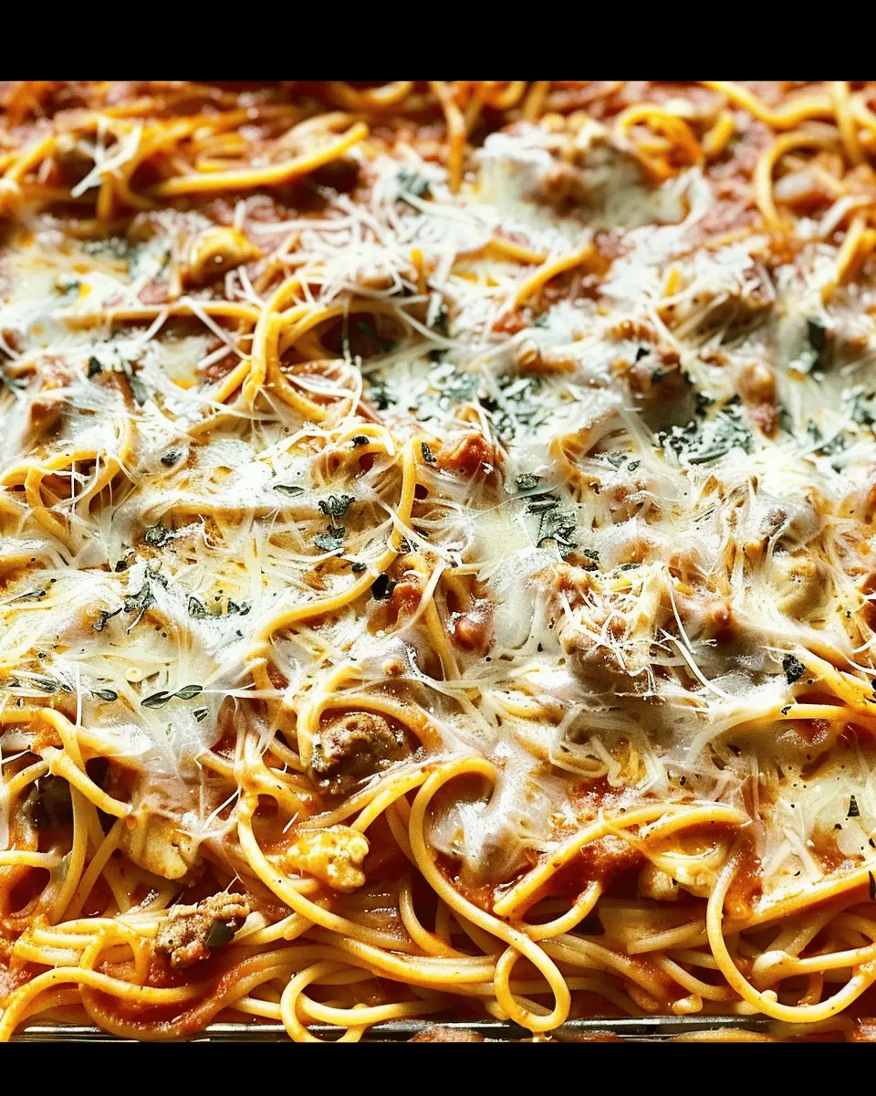 Baked Cream Cheese Spaghetti Casserole with Turkey Bacon Delight