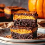 Easy Halloween food ideas : Pumpkin Brownies – Fudgy Brownie with a Layer of Pumpkin Pie
