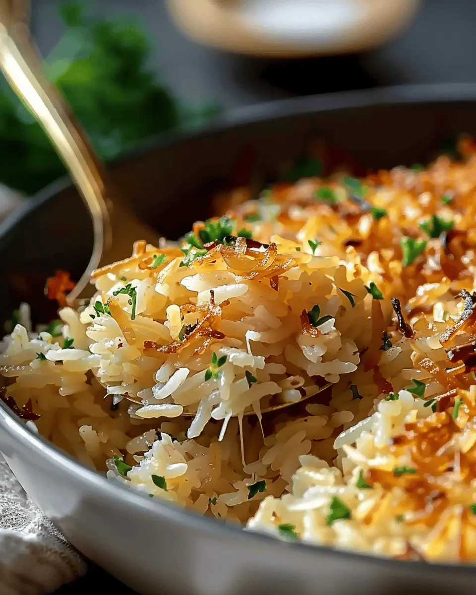 Easy Side Dishes French Onion Butter Rice with Turkey Bacon Twist