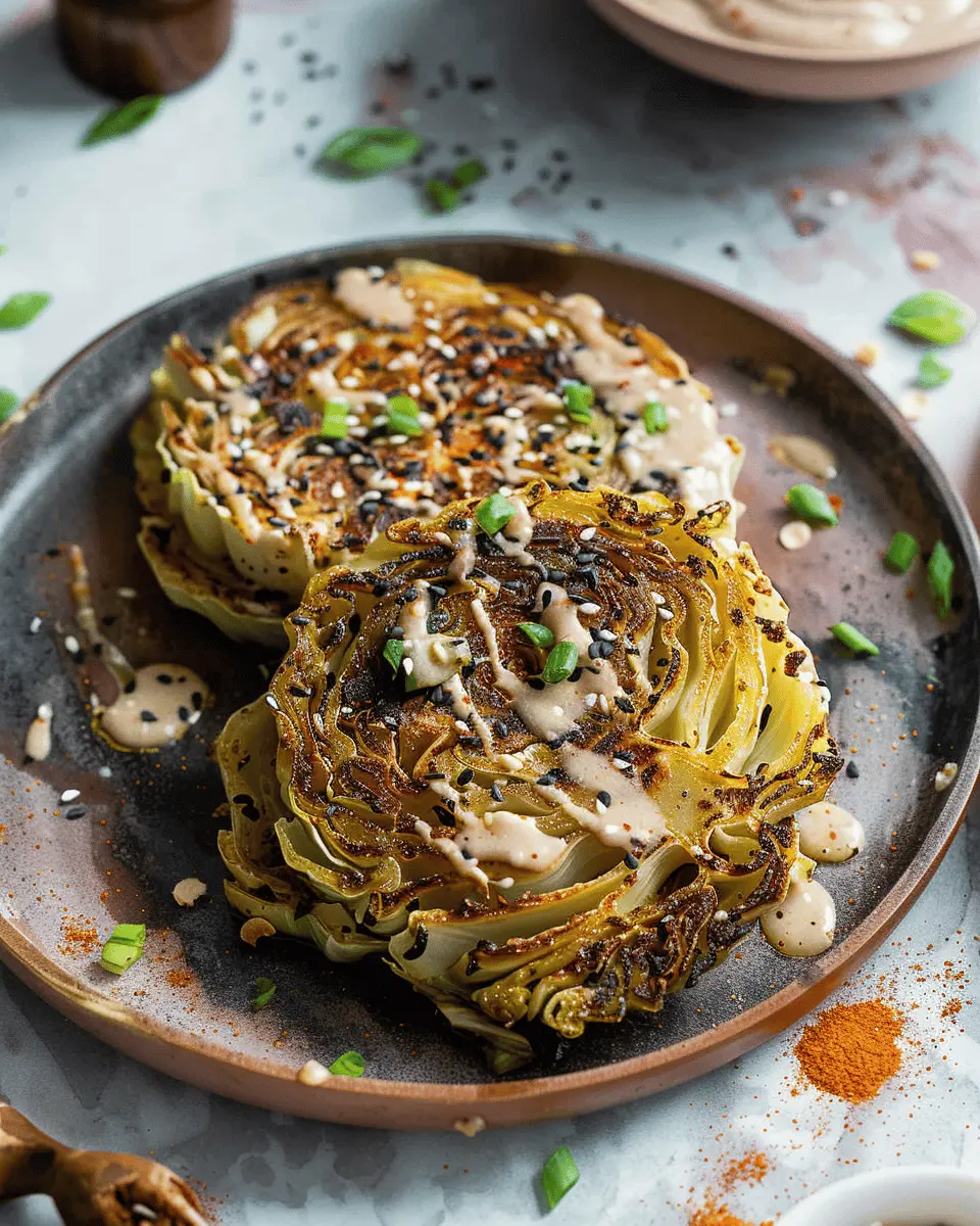 Easy Side Dishes: Spicy Air Fryer Cabbage Steaks with Tahini Delight