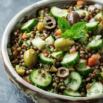 Quick and Easy Healthy Lunch Box Recipes : Cold Lentil Salad with Cucumbers and Olives