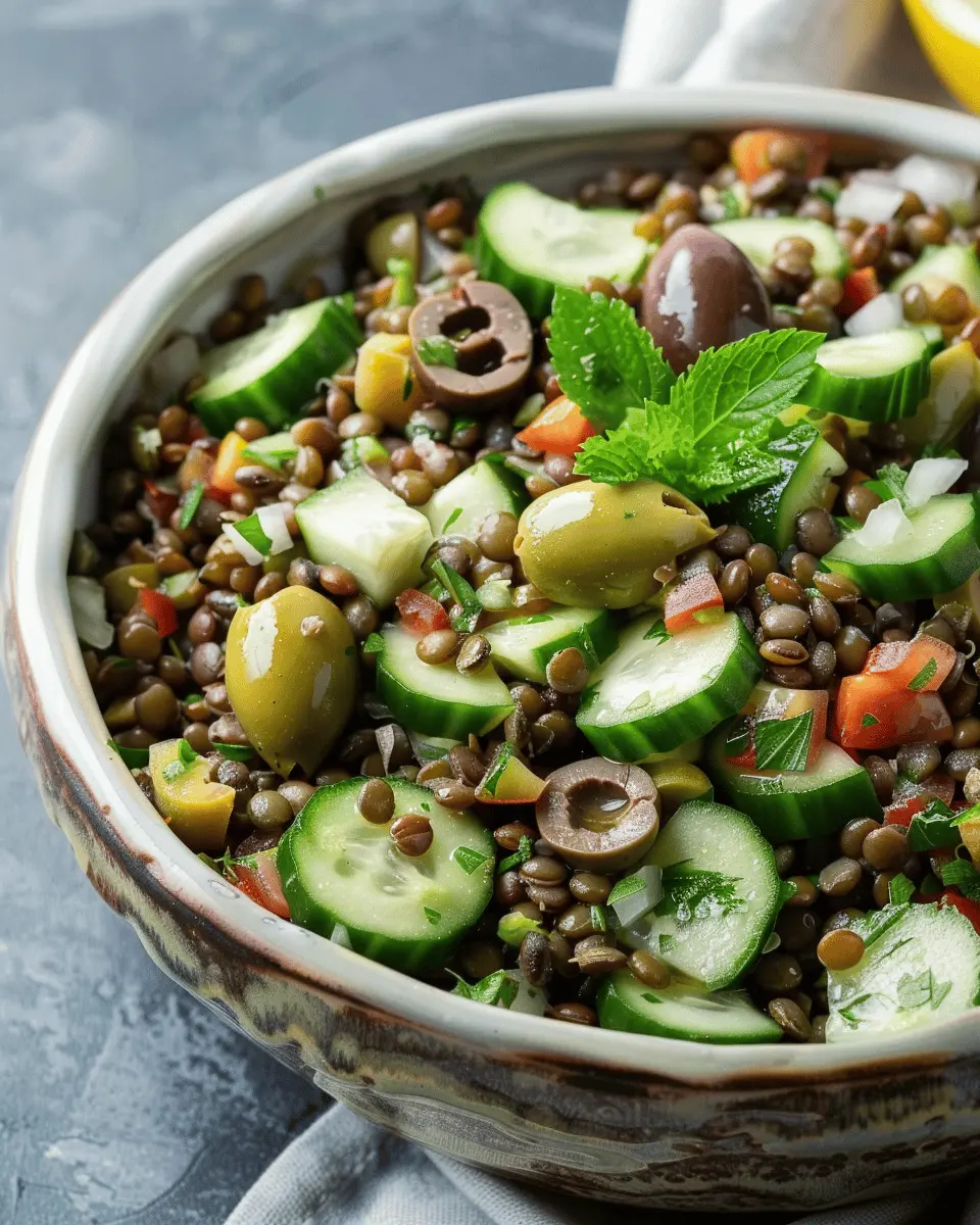 Quick and Easy Healthy Lunch Box Recipes: Flavorful Cold Lentil Salad with Cucumbers and Olives