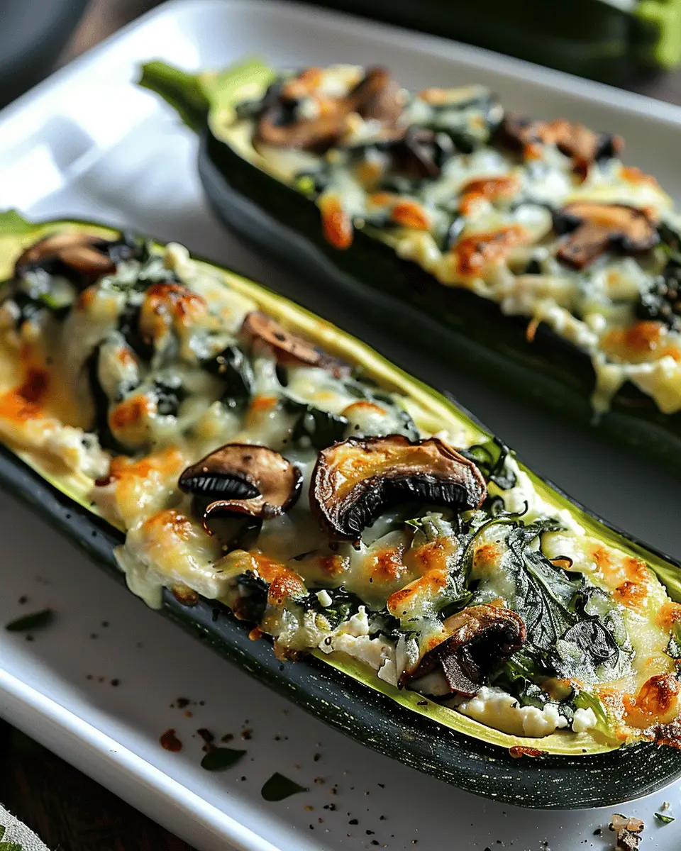 Low Carb Recipes: Easy Spinach Mushroom Ricotta Zucchini Boats