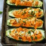 Low Carb Recipes : High Protein Buffalo Chicken Stuffed Zucchini Boats