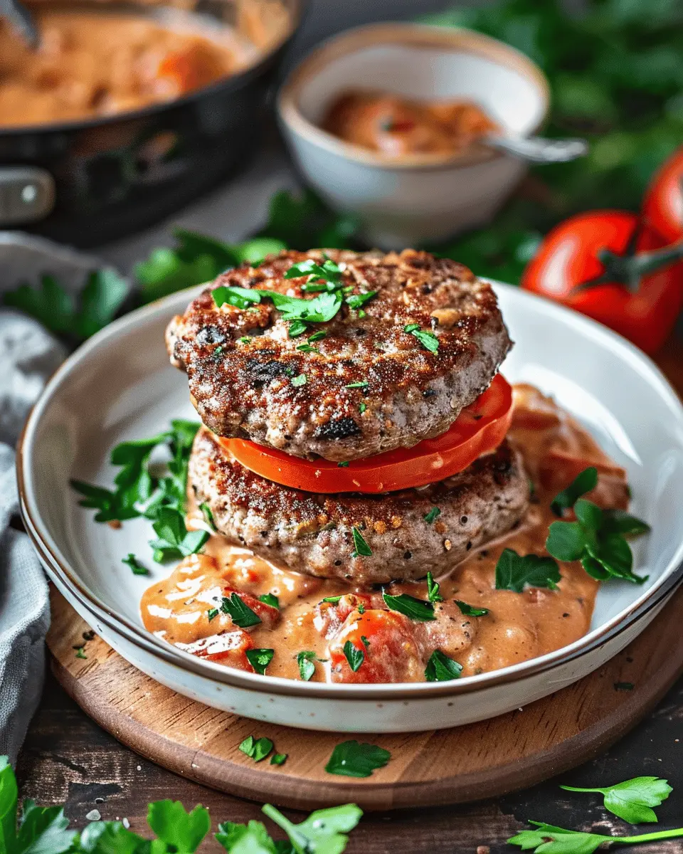 Low Carb Recipes: Juicy Keto Feta Burgers in Tomato Cream Sauce