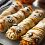 Easy Halloween food ideas : Creepy-Cute Mummy Veggie Wraps – Spooky, Healthy, and Perfect for Halloween Parties