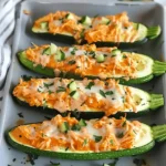 Low Carb Recipes : High Protein Buffalo Chicken Stuffed Zucchini Boats