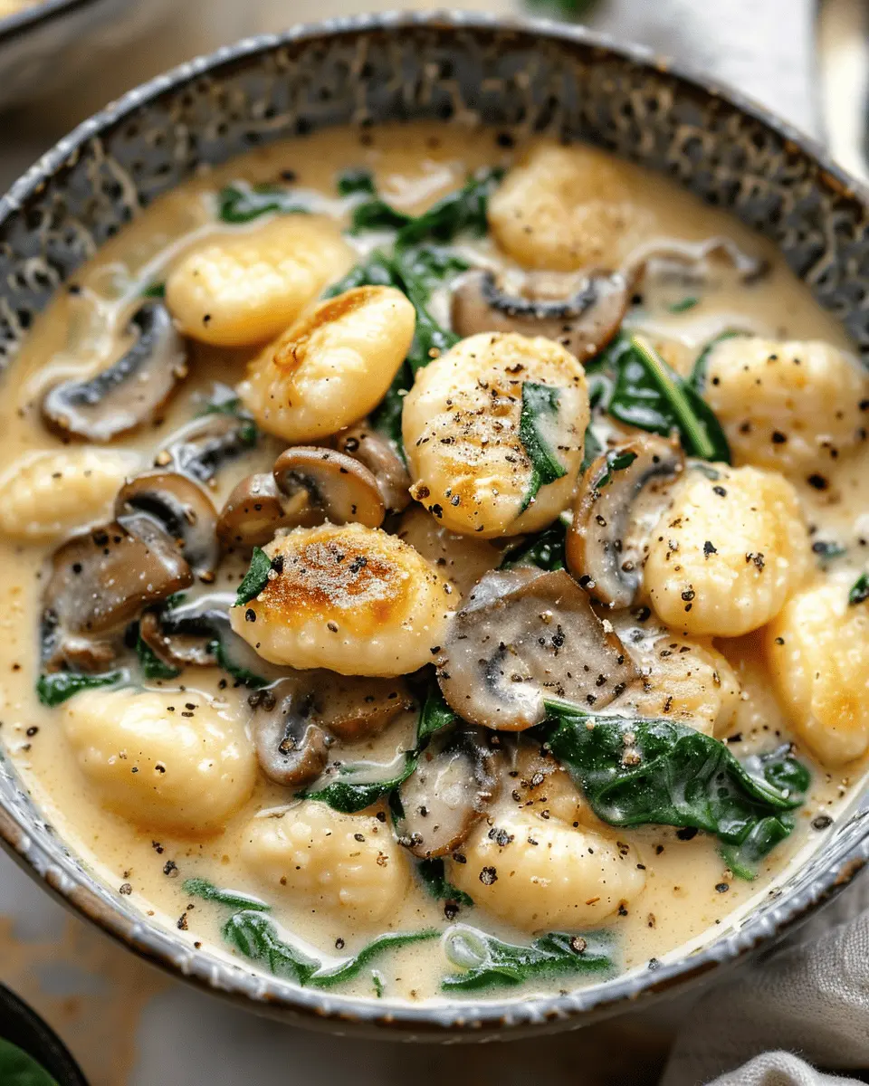 easy soup recipes: Indulgent Creamy Spinach and Mushroom Gnocchi Soup
