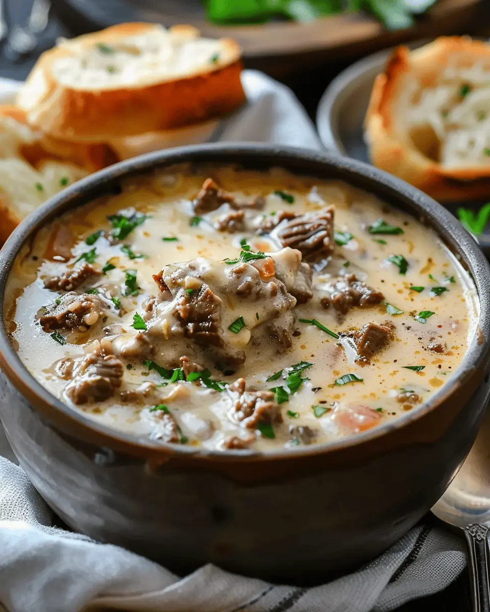 Easy Soup Recipes: Indulgent Philly Cheese Steak Soup Delight