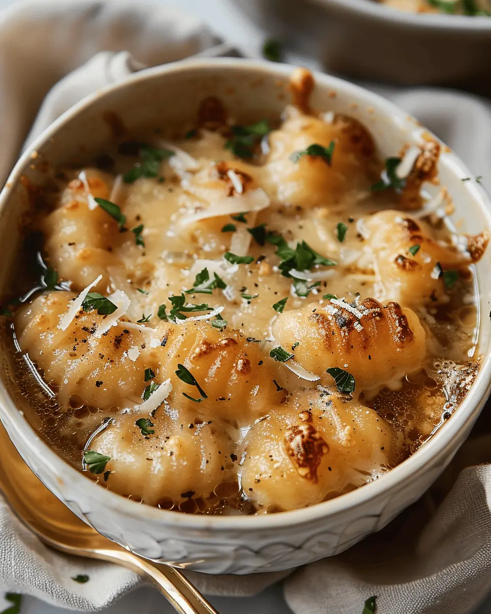 Easy Soup Recipes: Indulgent French Onion Gnocchi Soup with Turkey Bacon