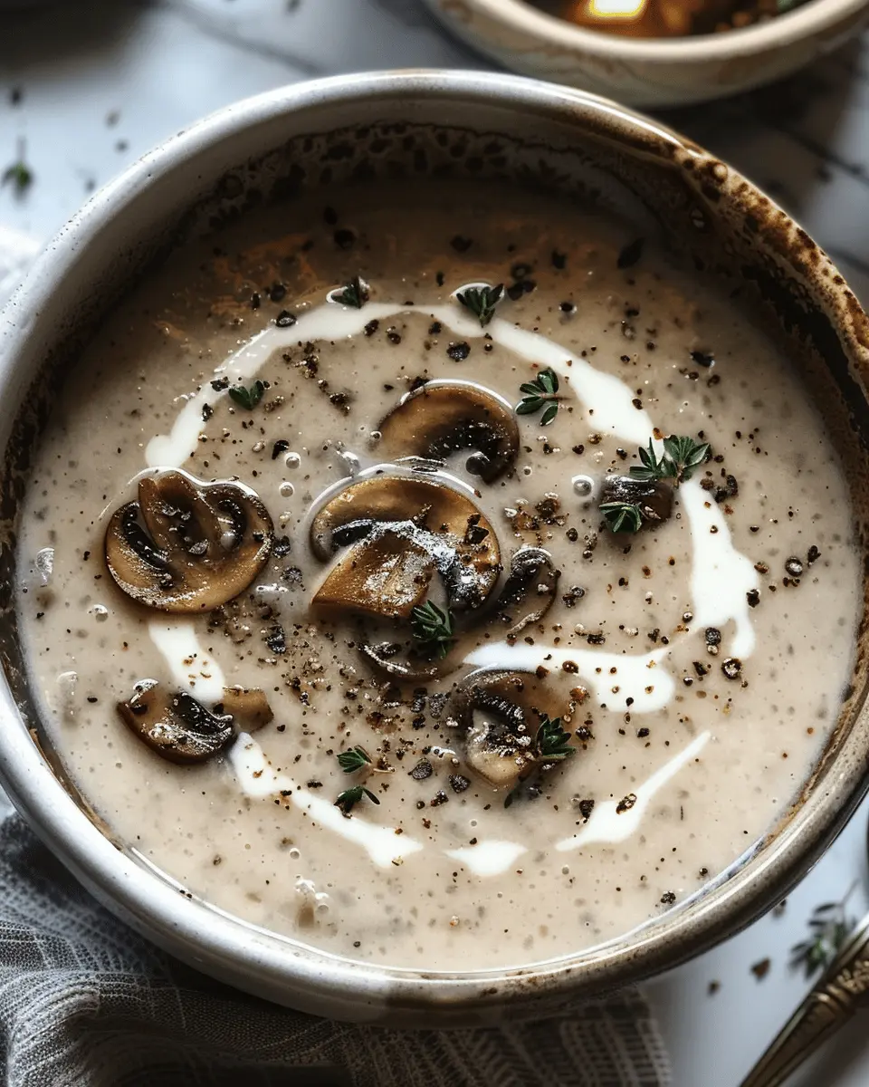 easy soup recipes: Indulgent Creamy Mushroom Soup with Turkey Bacon