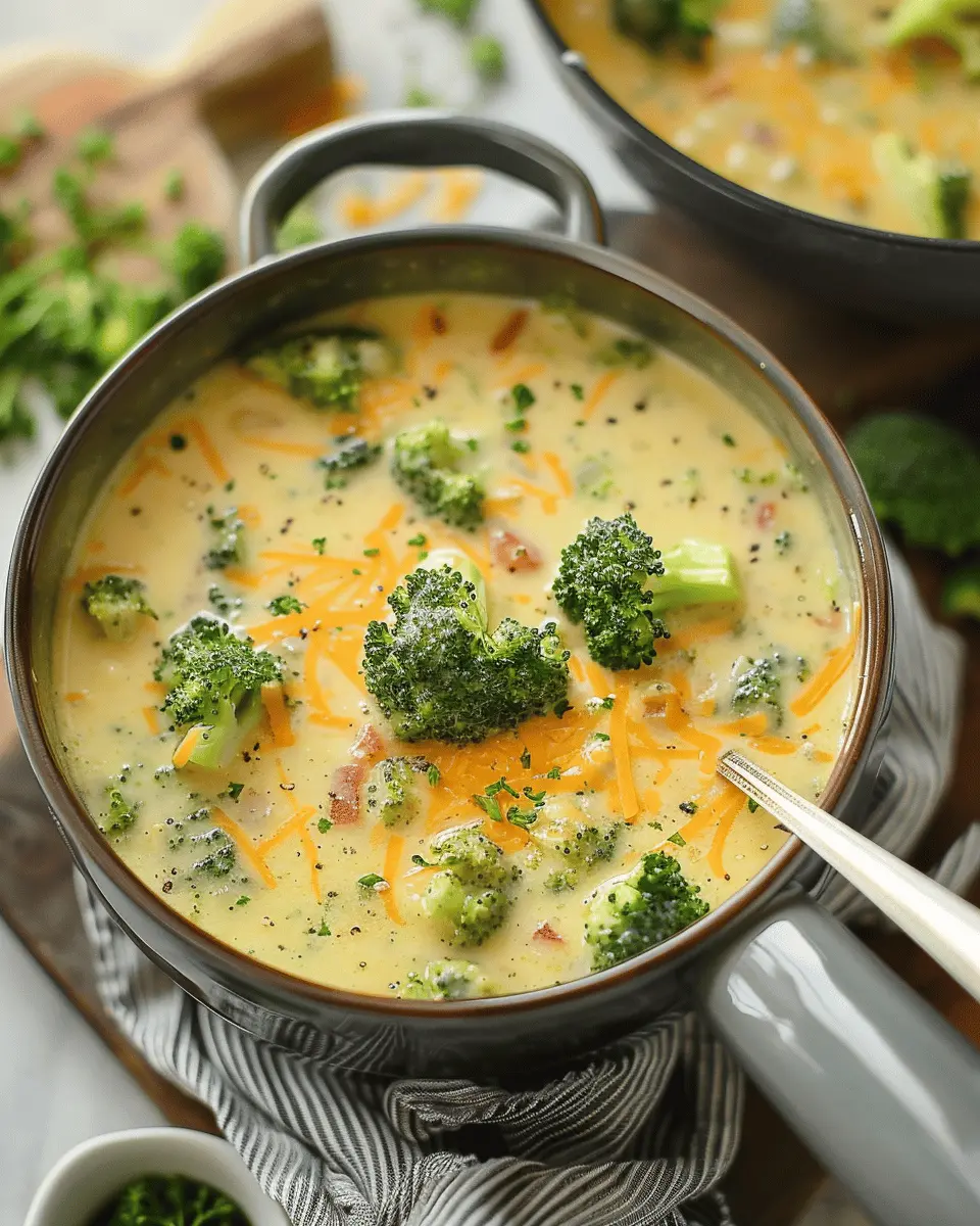 easy soup recipes: High Protein Broccoli Cheddar Soup with Turkey Bacon
