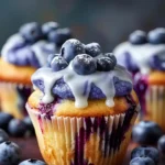 Fluffy Blueberry Muffin Style Cupcakes with Sweet Glaze