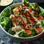 Grilled Chicken & Broccoli Bowls with Creamy Garlic Sauce
