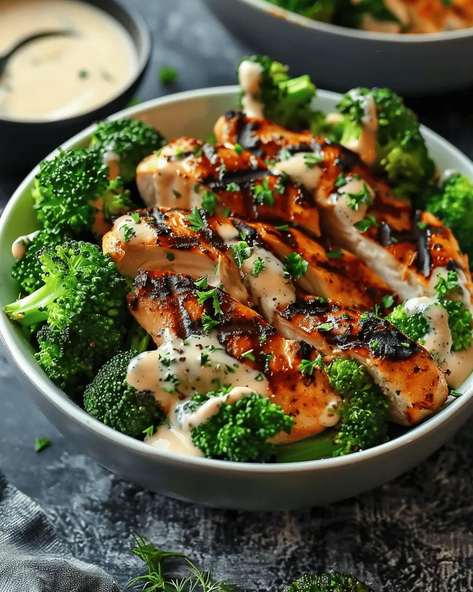 Grilled Chicken and Broccoli Bowls: Easy Creamy Garlic Delight