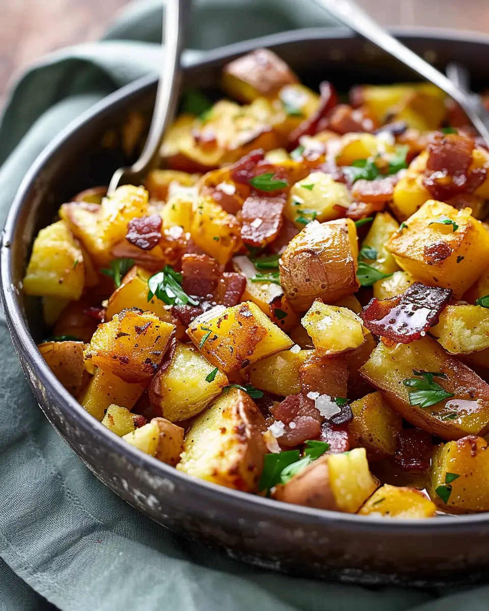 Sweet potato recipes: Indulgent Crisp Roast Potatoes with Honey &amp; Turkey Bacon