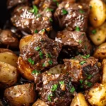 Slow Cooker Garlic Butter Beef Bites with Potatoes
