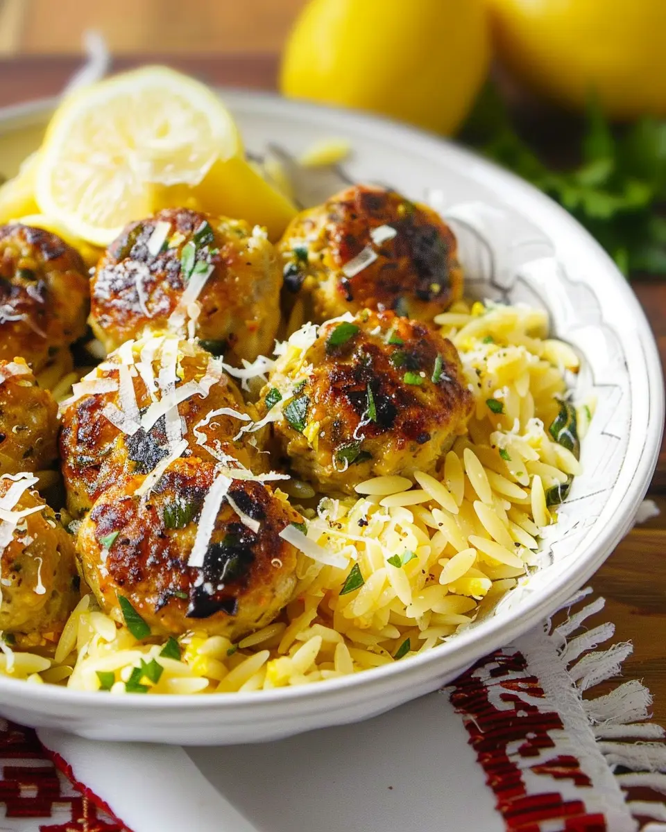 Lemon Orzo Delight: Flavorful Greek Chicken Meatballs Recipe