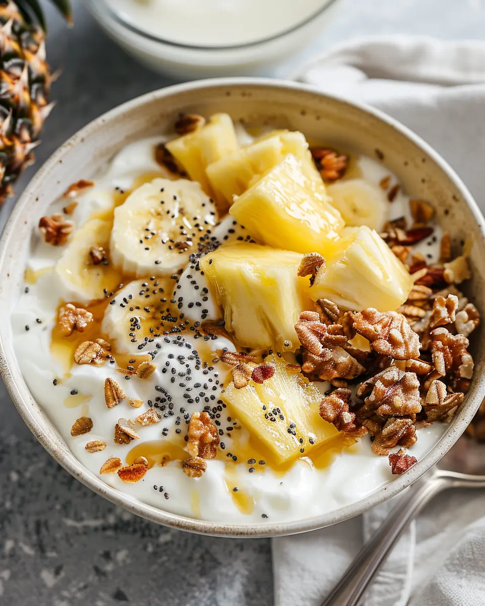 Breakfast Bowl Recipes: Delightful Pineapple Yogurt Bowl with Turkey Bacon