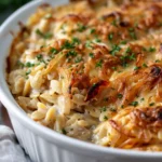 French Onion Chicken Orzo Casserole