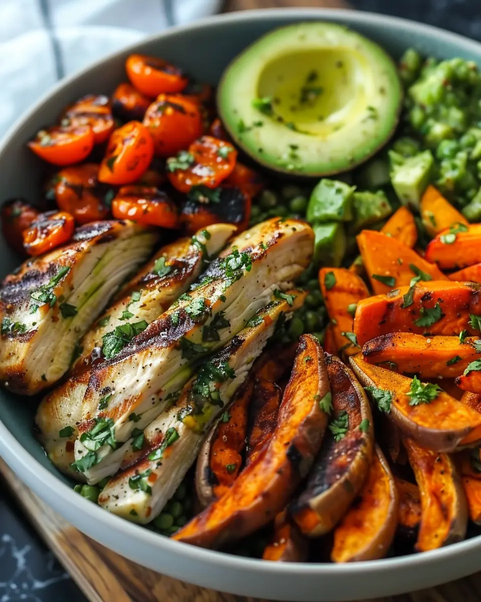 Breakfast Bowl Recipes: Easy Grilled Herb Chicken Bowl with Sweet Potato Fries &amp; Avocado Salsa