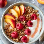 breakfast bowl recipes : Peach Melba Yogurt Bowl