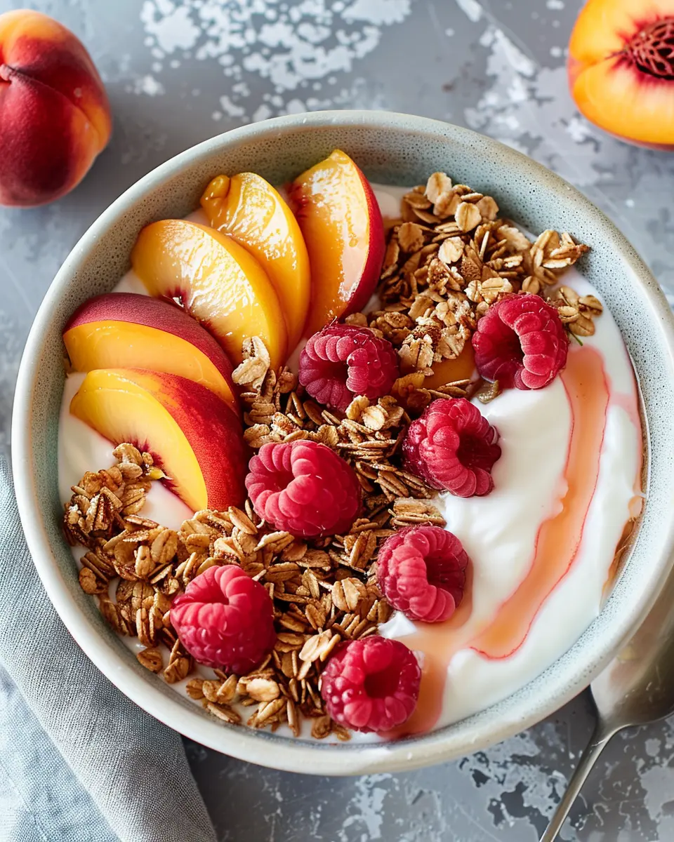 Breakfast bowl recipes: Easy Peach Melba Yogurt Bowl to Delight
