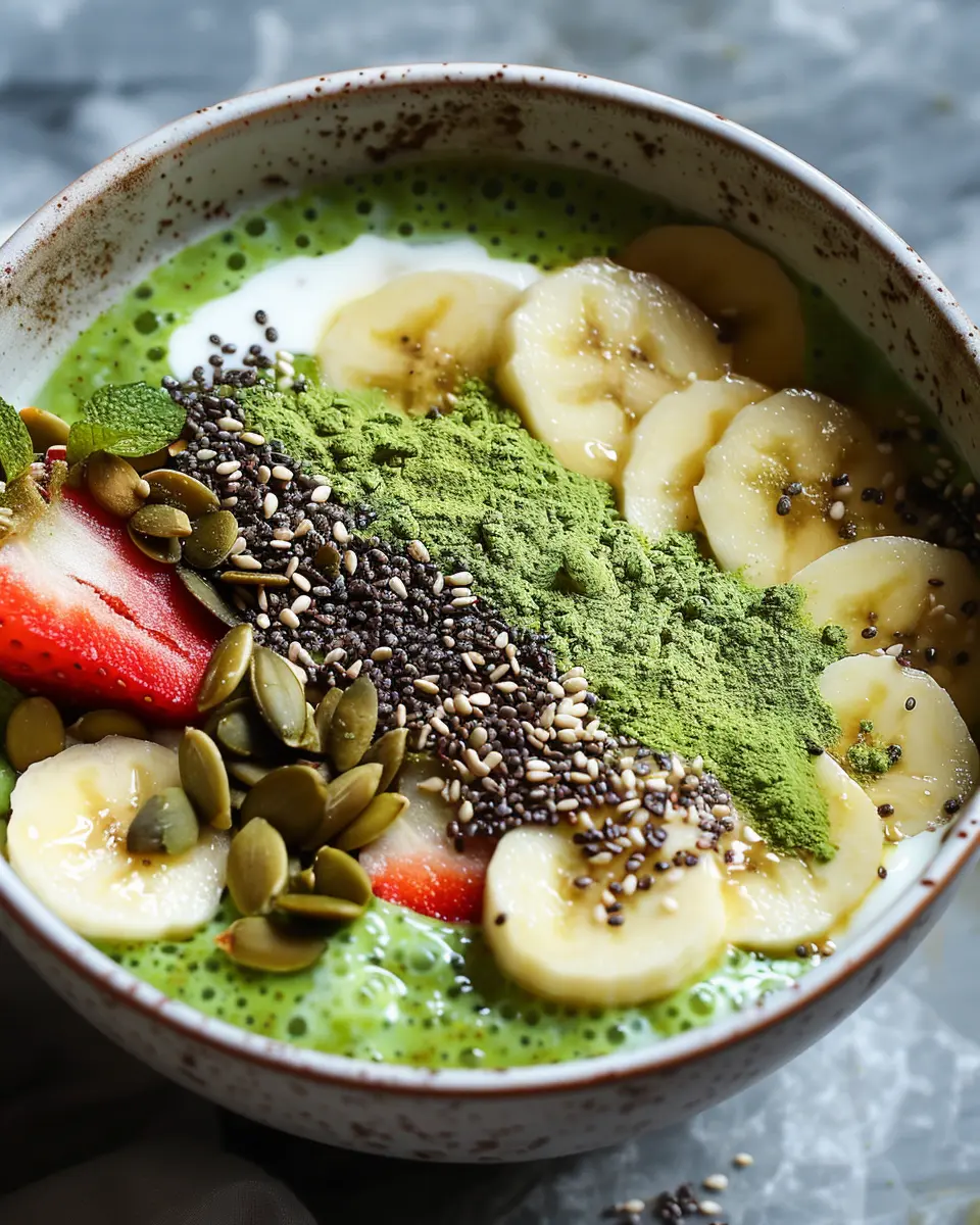 breakfast bowl recipes: Indulgent Matcha Yogurt Bowl with Turkey Bacon