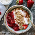 breakfast bowl recipes : Toasted Oatmeal with Strawberry Chia Jam and Coconut Whipped Cream