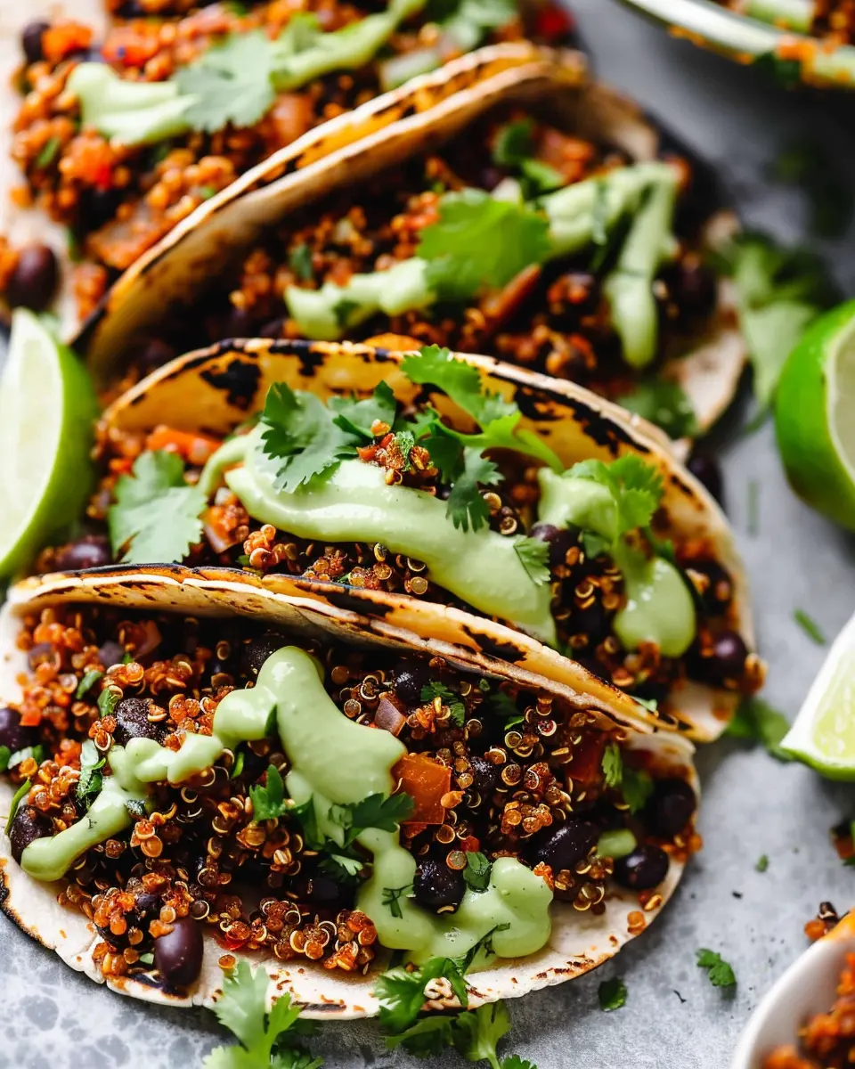 Black Bean Quinoa Tacos: Easy Recipe with Cilantro Lime Crema DF GF V