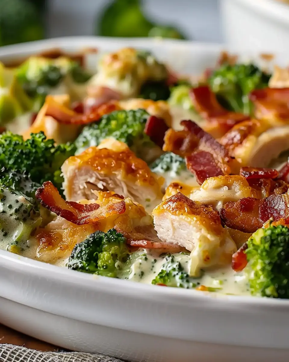 Creamy Low Carb Chicken Casserole with Broccoli and Turkey Bacon Delight