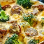 Keto Broccoli and Cauliflower Au Gratin With Sausage Delight